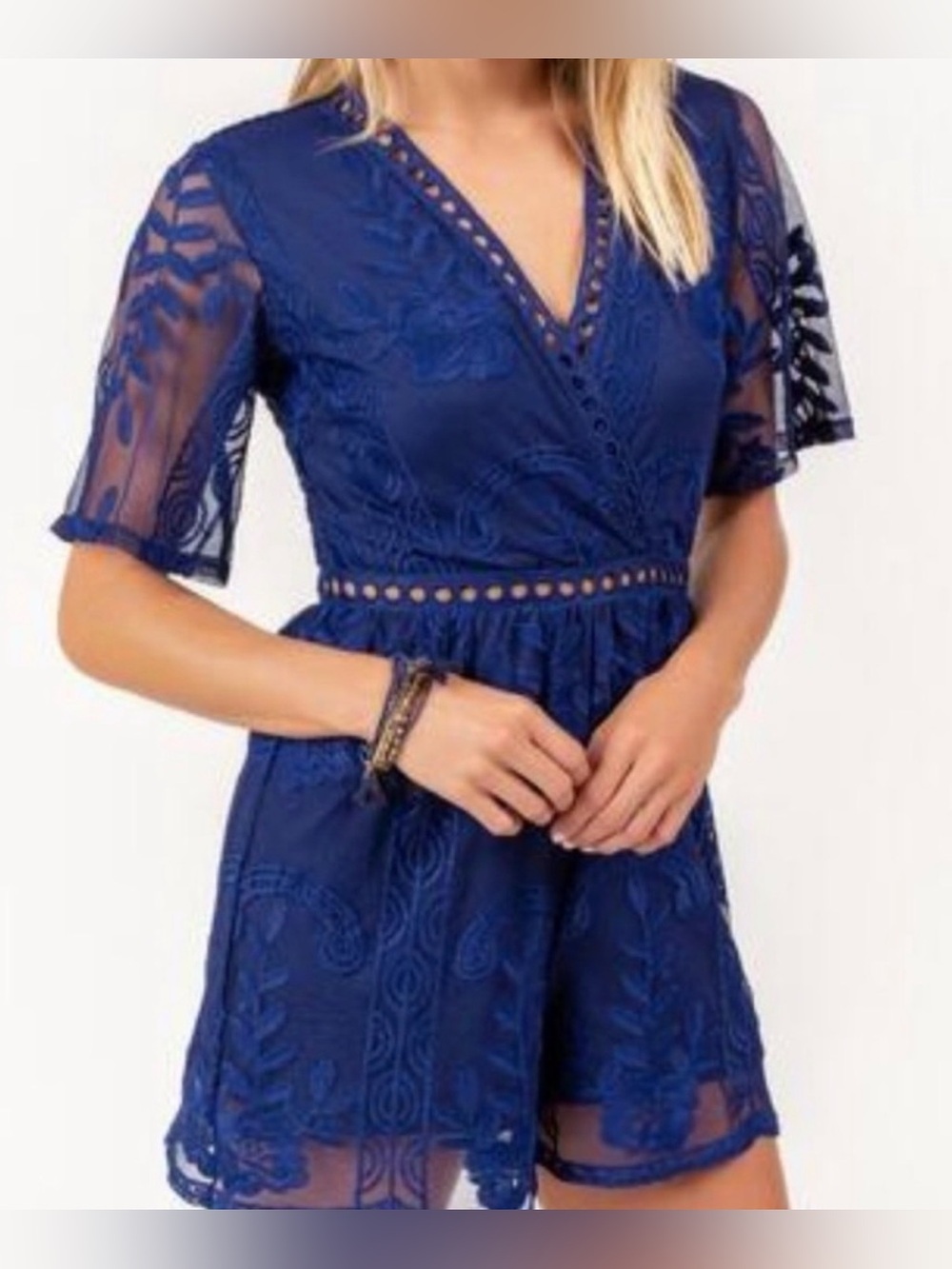 Francesca’s Navy Lace Romper — NWT — Size S